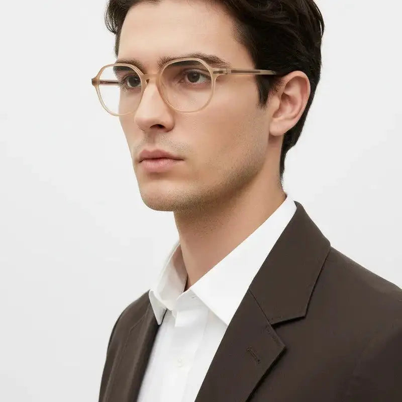 Optibul | Transparent Orange Medium Full Rim HEXAGON Computer Glasses for Men & Women [Blue Block]