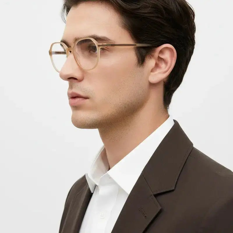 Optibul | Transparent Orange Medium Full Rim HEXAGON Computer Glasses for Men & Women [Blue Block]