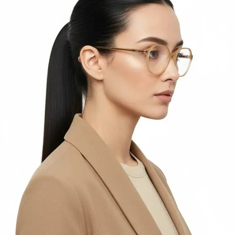 Optibul | Transparent Orange Medium Full Rim HEXAGON Computer Glasses for Men & Women [Blue Block]