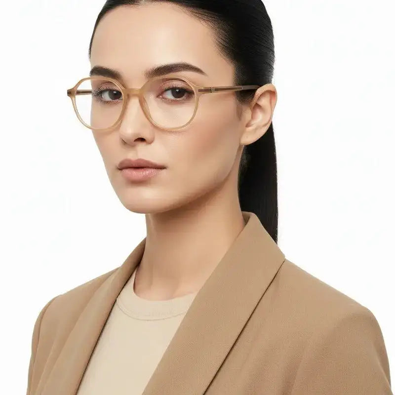 Optibul | Transparent Orange Medium Full Rim HEXAGON Computer Glasses for Men & Women [Blue Block]
