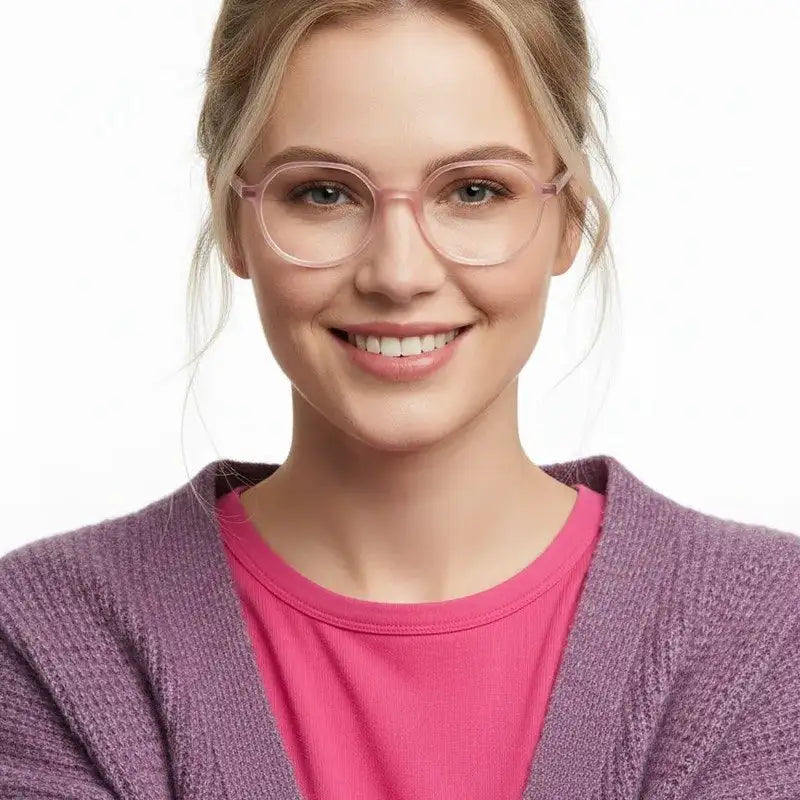 Optibul | Transparent Pink & Transparent White Medium Full Rim HEXAGON Computer Glasses for Men & Women [Blue Block]