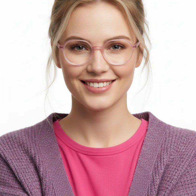 Optibul Transparent Pink & Transparent White Medium Full Rim Square Computer Glasses for Men & Women — Hashtag Eyewears
