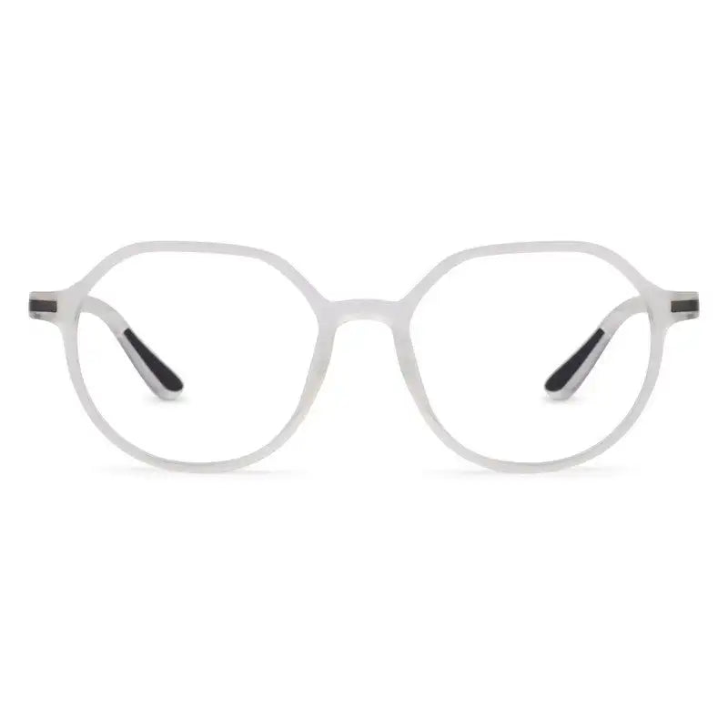 Optibul | Transparent White Medium Full Rim HEXAGON Computer Glasses for Men & Women [Blue Block]