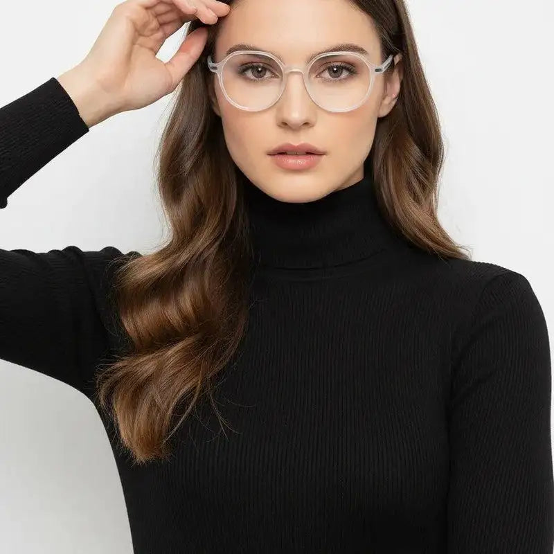 Optibul | Transparent White Medium Full Rim HEXAGON Computer Glasses for Men & Women [Blue Block]