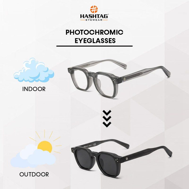 OptiShift Transparent Greenish Grey Medium Full Rim Square Computer Glasses for Men & Women — Hashtag Eyewears