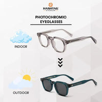 OptiShift | Transparent Grey Medium Full Rim Square Computer Glasses for Men & Women [Photochromic]
