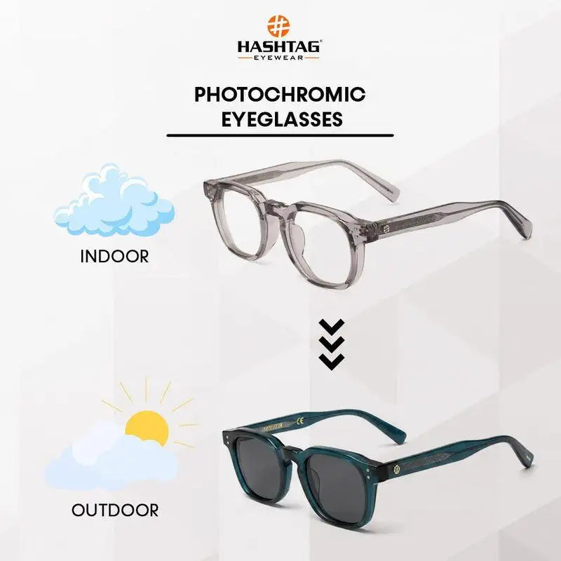 OptiShift | Transparent Grey Medium Full Rim Square Computer Glasses for Men & Women [Photochromic]