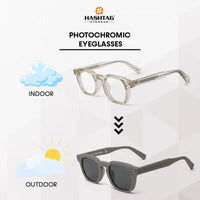 OptiShift | Transparent Light Green Medium Full Rim Square Computer Glasses for Men & Women [Photochromic]