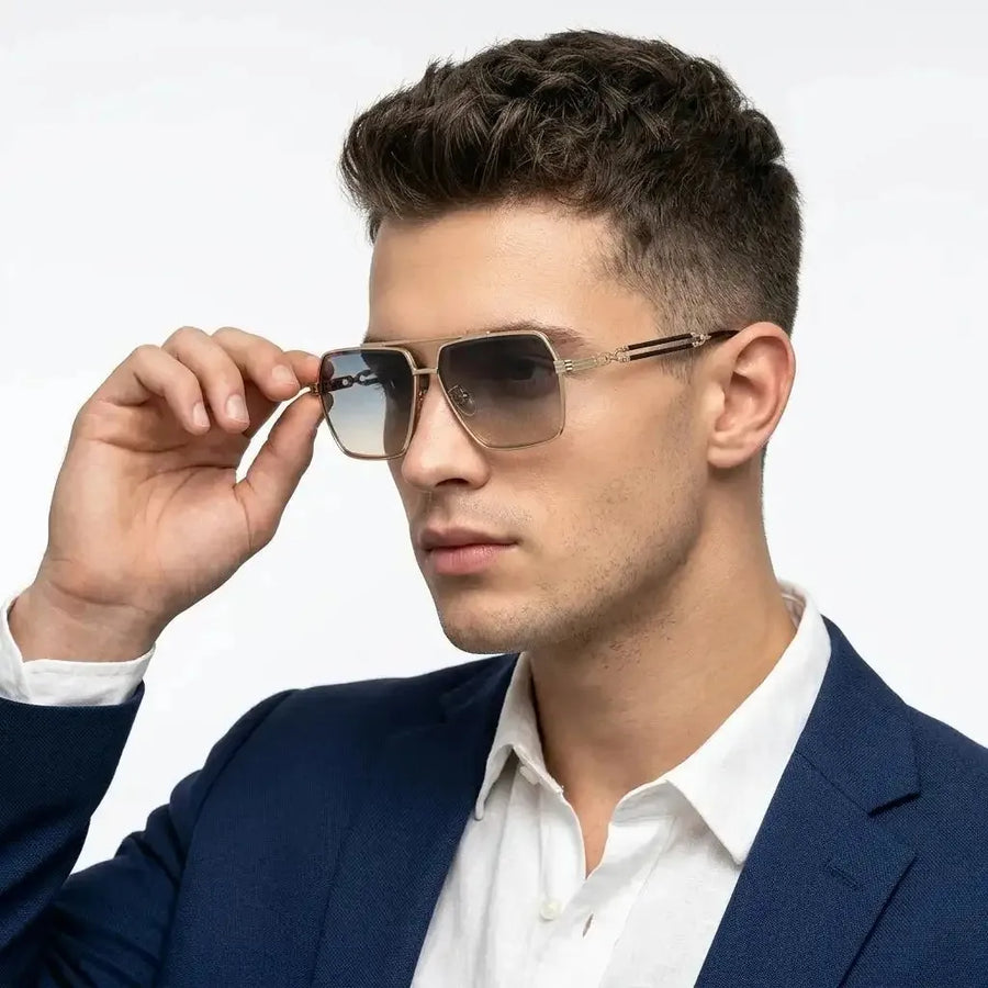 Orbital | Golden Black Medium Full Rim Rectangle Sunglasses for Men & Women [UV-protected]