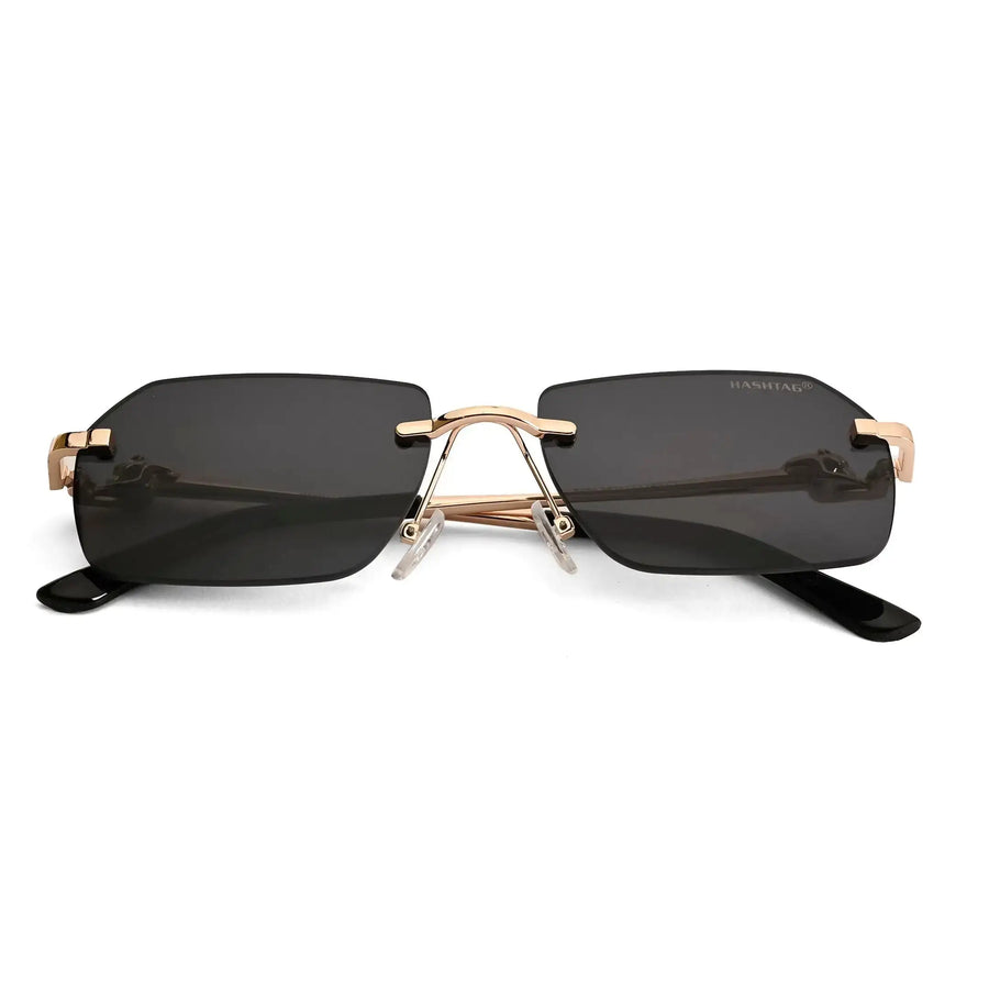 Panther | Black Medium Rim Less RECTANGLE Sunglasses for Men & Women [UV-protected]