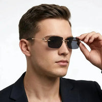 Panther | Black Medium Rim Less RECTANGLE Sunglasses for Men & Women [UV-protected]