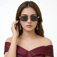 Panther | Black Medium Rim Less RECTANGLE Sunglasses for Men & Women [UV-protected]
