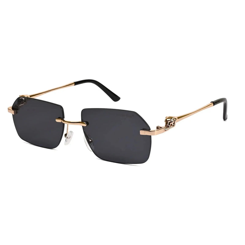 Panther | Black Medium Rim Less RECTANGLE Sunglasses for Men & Women [UV-protected]