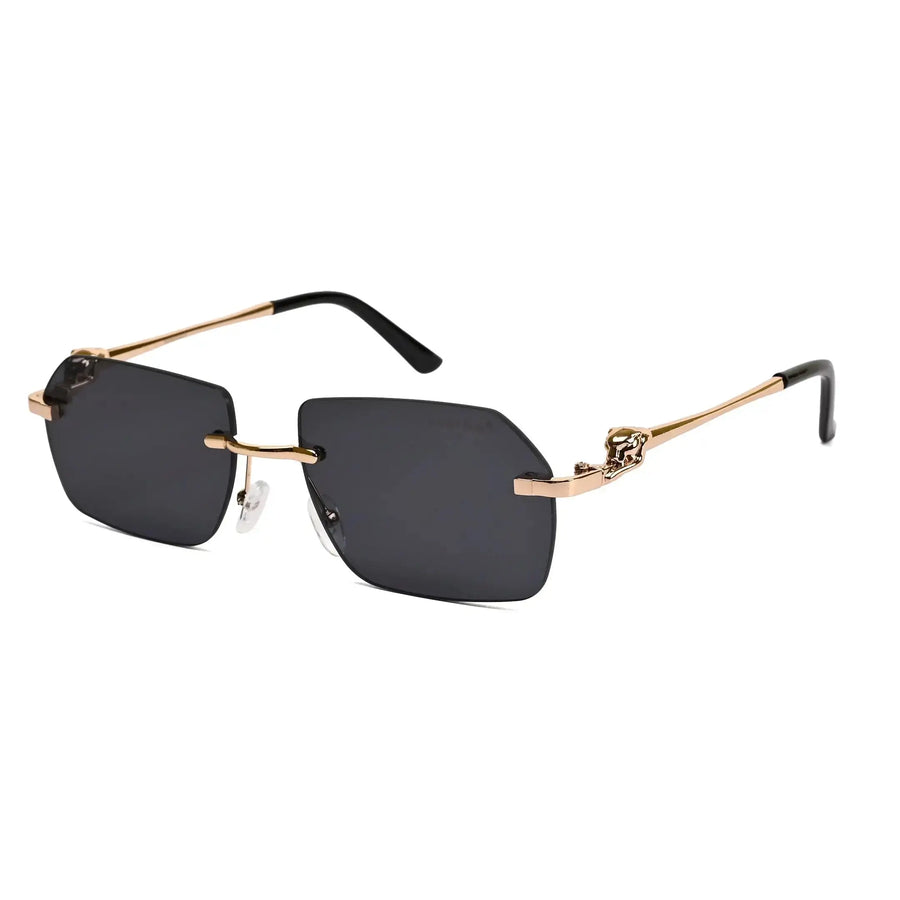 Panther | Black Medium Rim Less RECTANGLE Sunglasses for Men & Women [UV-protected]