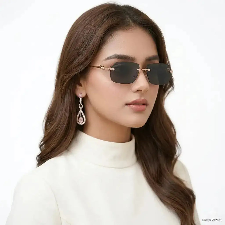 Panther | Black Medium Rim Less RECTANGLE Sunglasses for Men & Women [UV-protected]