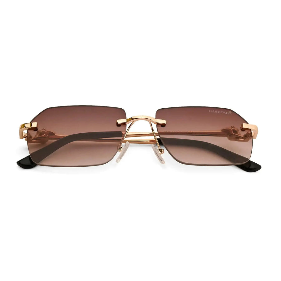 Panther | Gradient Brown Medium Rim Less RECTANGLE Sunglasses for Men & Women [UV-protected]
