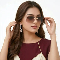 Panther | Gradient Brown Medium Rim Less RECTANGLE Sunglasses for Men & Women [UV-protected]