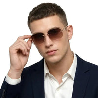 Panther | Gradient Brown Medium Rim Less RECTANGLE Sunglasses for Men & Women [UV-protected]