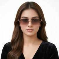 Panther | Gradient Brown Medium Rim Less RECTANGLE Sunglasses for Men & Women [UV-protected]