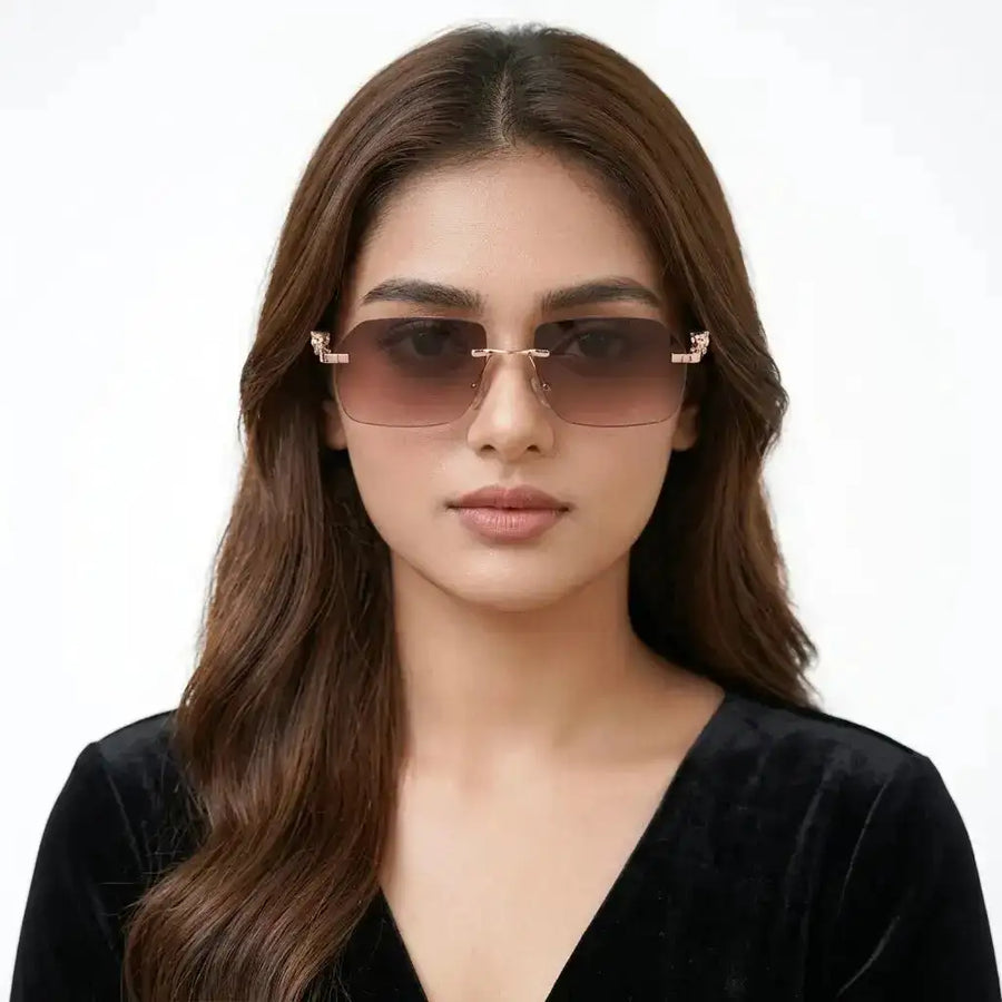 Panther | Gradient Brown Medium Rim Less RECTANGLE Sunglasses for Men & Women [UV-protected]