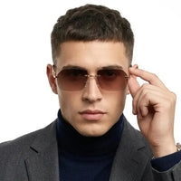 Panther | Gradient Brown Medium Rim Less RECTANGLE Sunglasses for Men & Women [UV-protected]