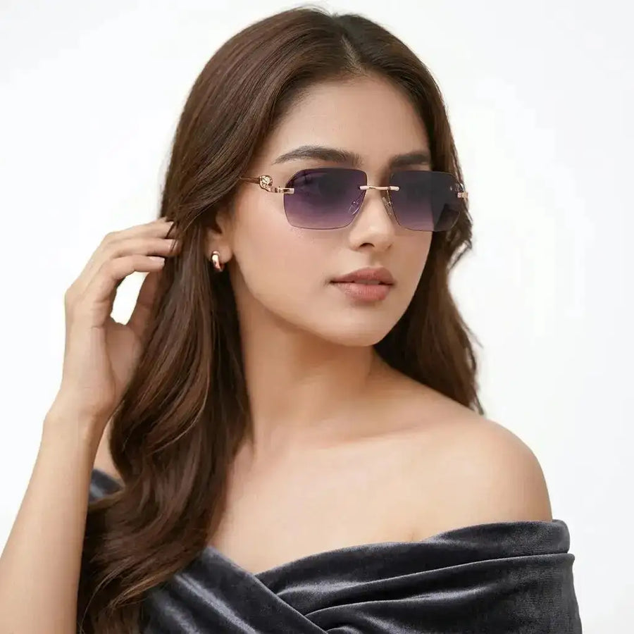 Panther | Gradient Purple Medium Rim Less RECTANGLE Sunglasses for Men & Women [UV-protected]