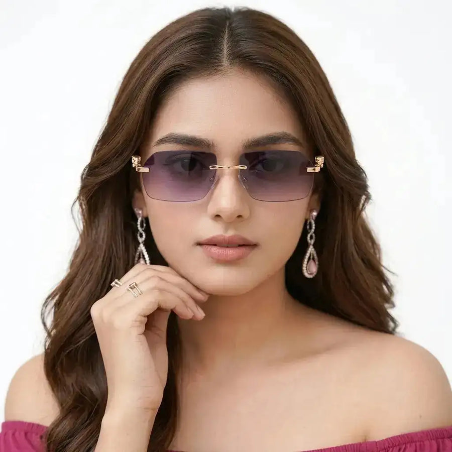 Panther | Gradient Purple Medium Rim Less RECTANGLE Sunglasses for Men & Women [UV-protected]