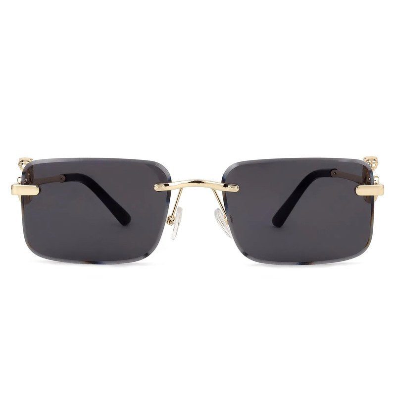 Phantoria Black Small Rim Less Rectangle Sunglasses for Men & Women — Hashtag Eyewears