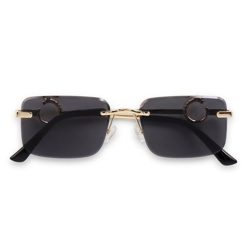 Phantoria Black Small Rim Less Rectangle Sunglasses for Men & Women — Hashtag Eyewears