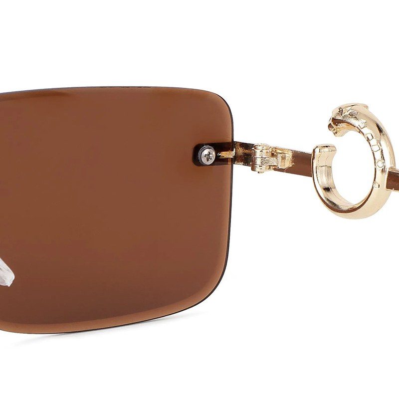 Phantoria Brown Small Rim Less Rectangle Sunglasses for Men & Women — Hashtag Eyewears