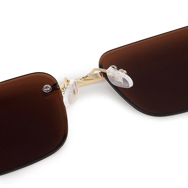 Phantoria Brown Small Rim Less Rectangle Sunglasses for Men & Women — Hashtag Eyewears