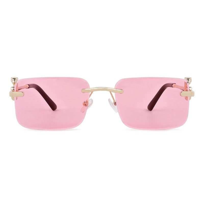 Phantoria Pink Small Rim Less Rectangle Sunglasses for Men & Women — Hashtag Eyewears