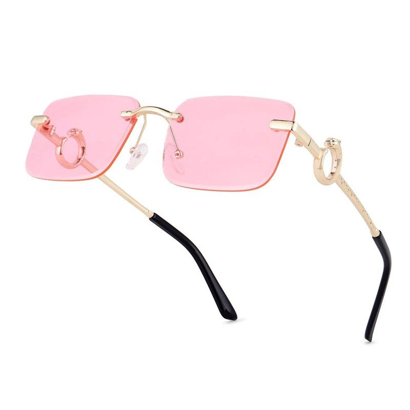 Phantoria | Pink Small Rim Less Rectangle Sunglasses for Men & Women [UV-protected]
