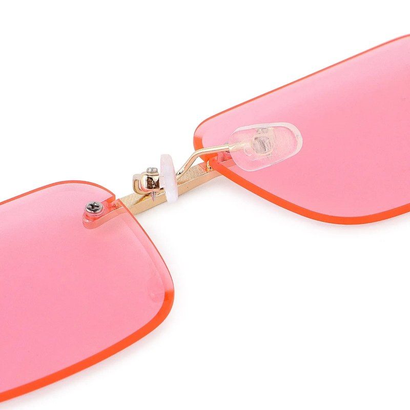Phantoria | Pink Small Rim Less Rectangle Sunglasses for Men & Women [UV-protected]