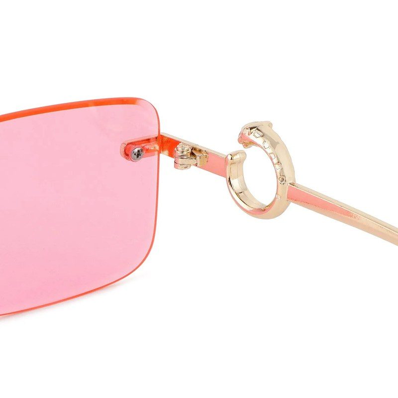 Phantoria | Pink Small Rim Less Rectangle Sunglasses for Men & Women [UV-protected]