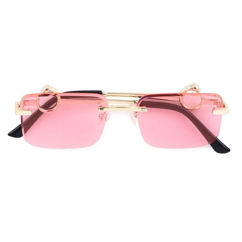 Phantoria | Pink Small Rim Less Rectangle Sunglasses for Men & Women [UV-protected]