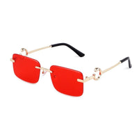 Phantoria Red Small Rim Less Rectangle Sunglasses for Men & Women — Hashtag Eyewears
