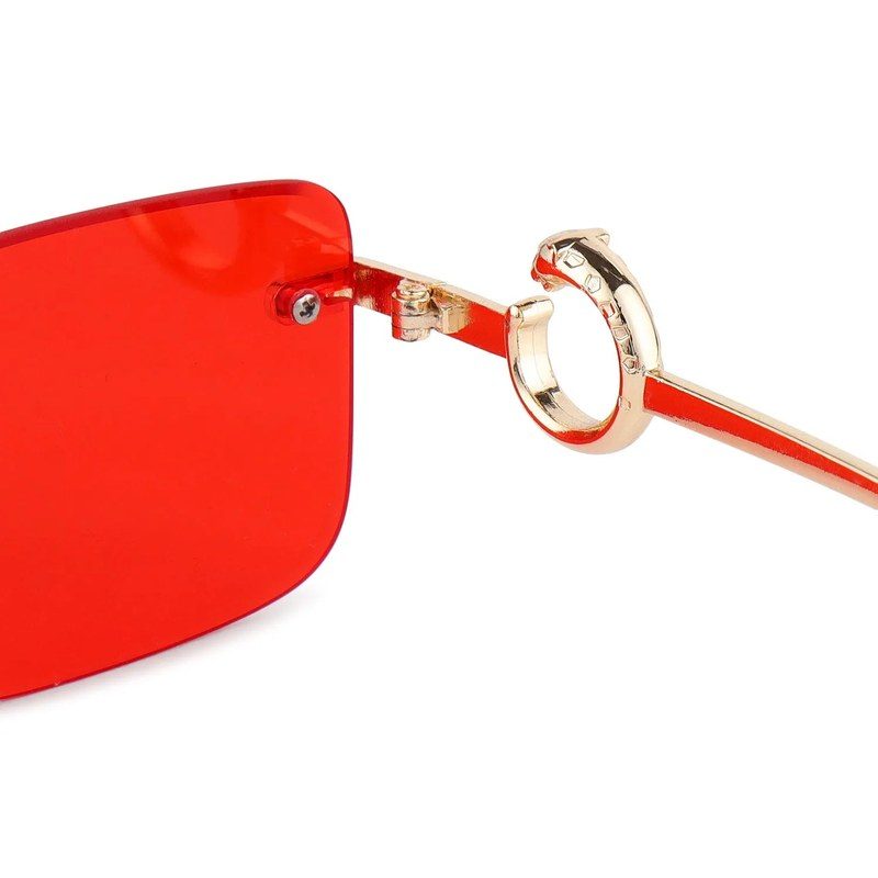 Phantoria Red Small Rim Less Rectangle Sunglasses for Men & Women — Hashtag Eyewears