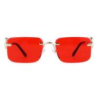Phantoria Red Small Rim Less Rectangle Sunglasses for Men & Women — Hashtag Eyewears