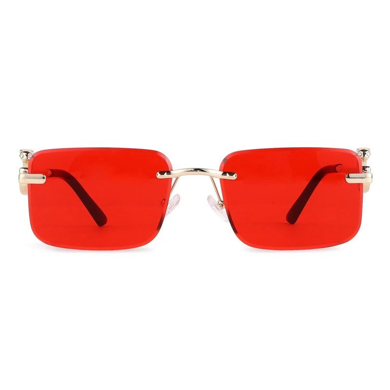 Phantoria Red Small Rim Less Rectangle Sunglasses for Men & Women — Hashtag Eyewears