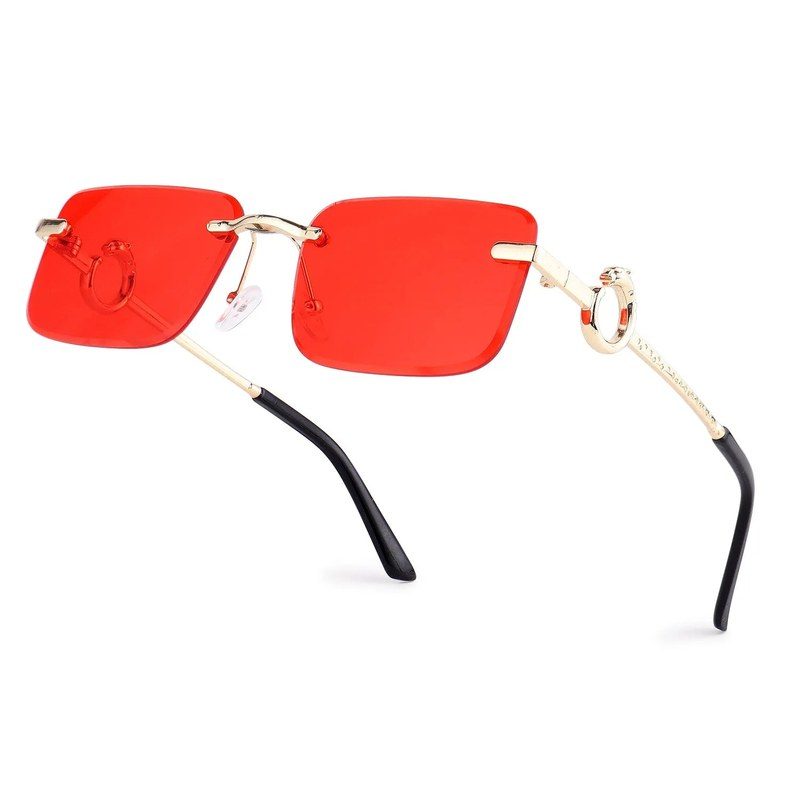 Phantoria Red Small Rim Less Rectangle Sunglasses for Men & Women — Hashtag Eyewears