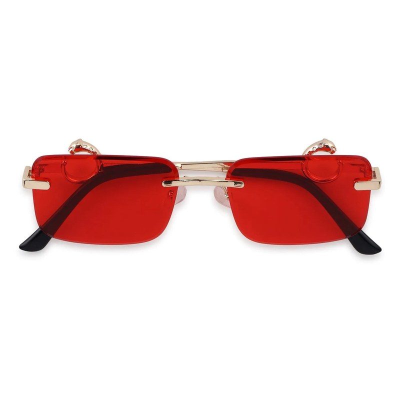 Phantoria Red Small Rim Less Rectangle Sunglasses for Men & Women — Hashtag Eyewears