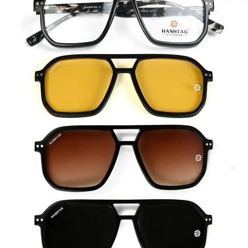 Phoenix | Black Texture Medium Full Rim Heptagonal Clip-on for Men [Clip-on]