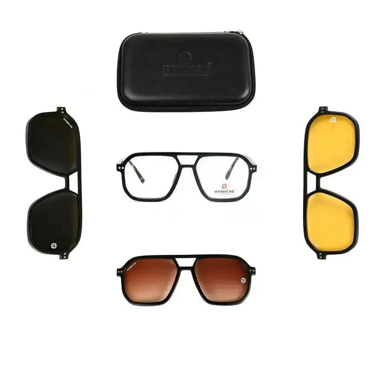 Phoenix | Black Texture Medium Full Rim Heptagonal Clip-on for Men [Clip-on]