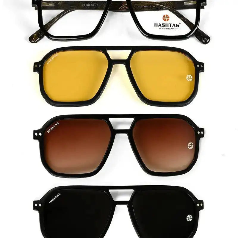 Phoenix | Brown Leaf Texture Medium Full Rim Heptagonal Clip-on for Men [Clip-on]