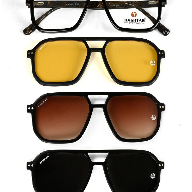 Phoenix | Brown Leaf Texture Medium Full Rim Heptagonal Clip-on for Men [Clip-on]