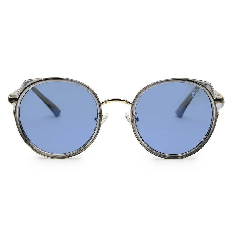 Photogrey | Grey & Golden Medium Full Rim Round Sunglasses for Men & Women [Photochromic]