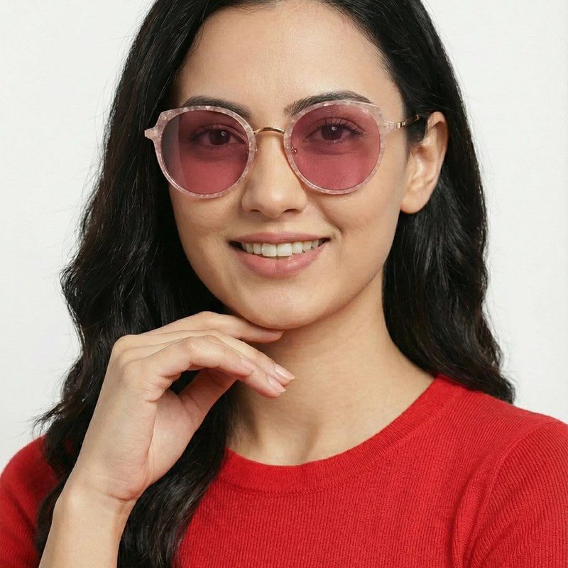 Photogrey Texture Pink & Golden Medium Full Rim Round Sunglasses for Men & Women — Hashtag Eyewears