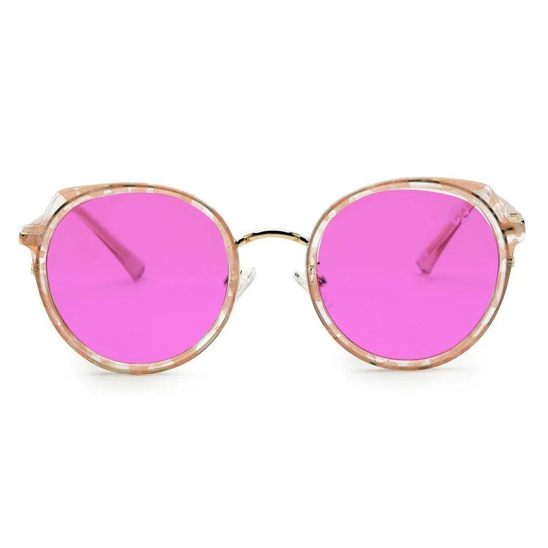 Photogrey Texture Pink & Golden Medium Full Rim Round Sunglasses for Men & Women — Hashtag Eyewears