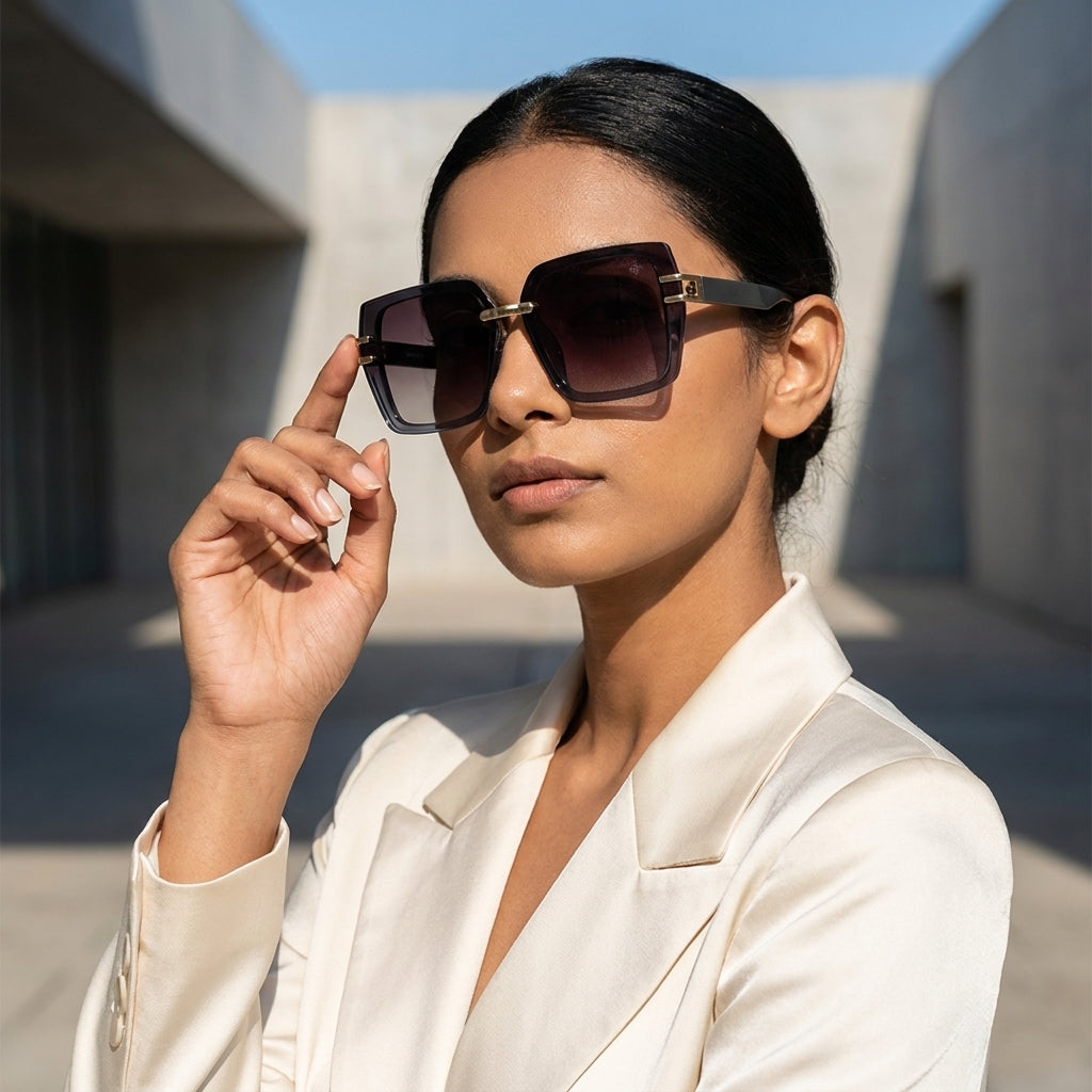 Valoria | Blue Large Full Rim Square Sunglasses for Women [UV-protected]
